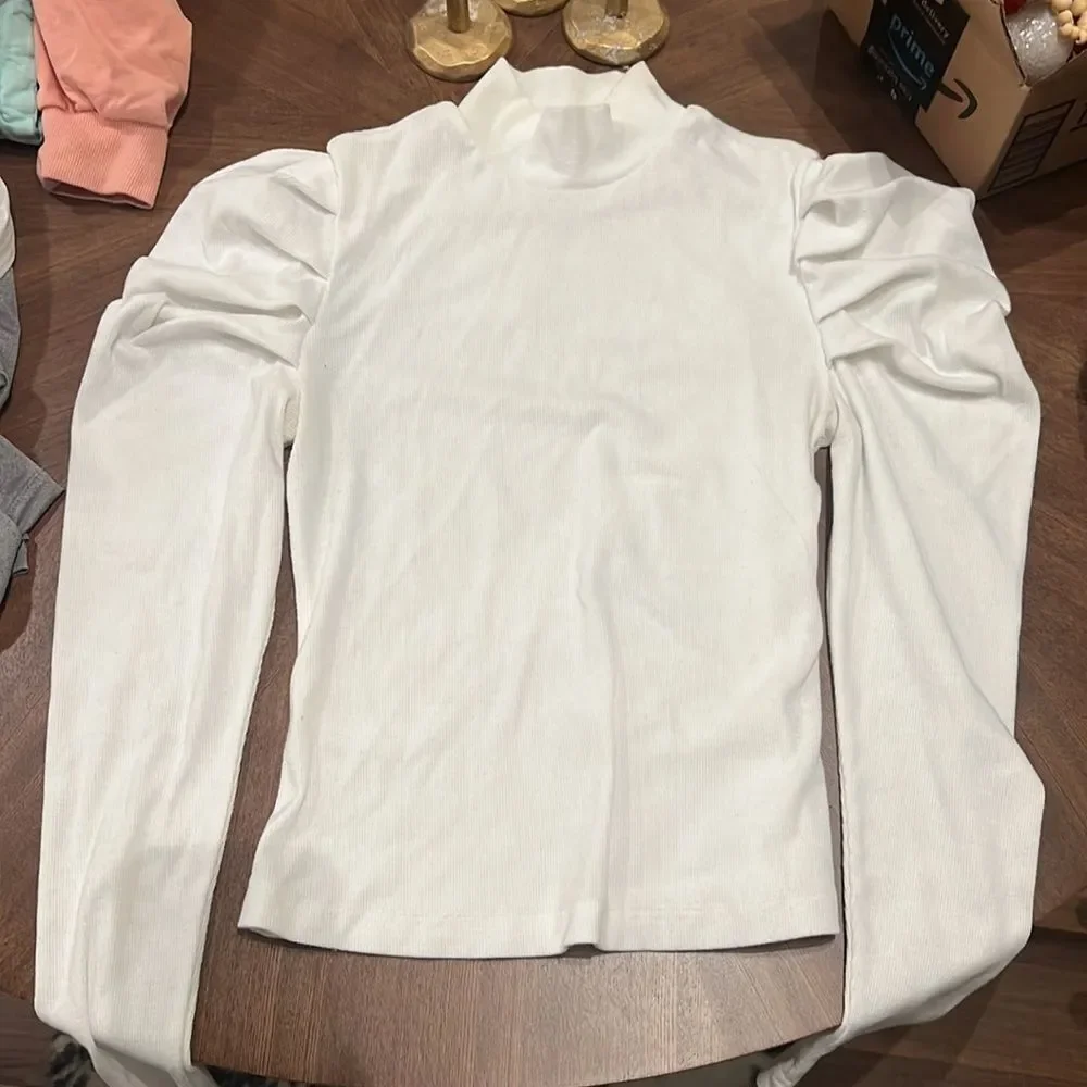 Shein Women's Elegant Puff Sleeve Mock Neck Top - Picture 5 of 5